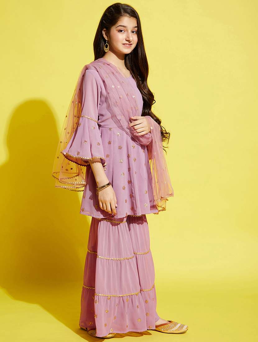 girls embroidered kurta sharara suit set - 21716063 -  Standard Image - 2