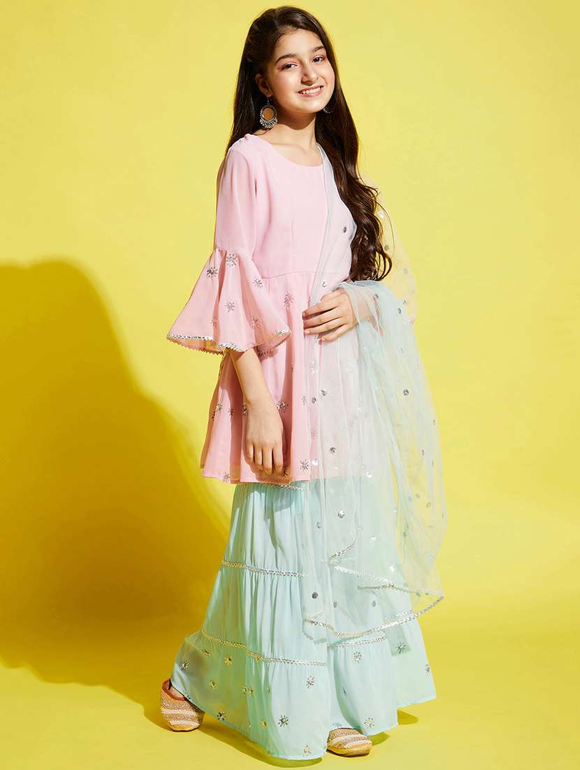 girls embroidered kurta sharara suit set - 21716064 - Standard Image - 2