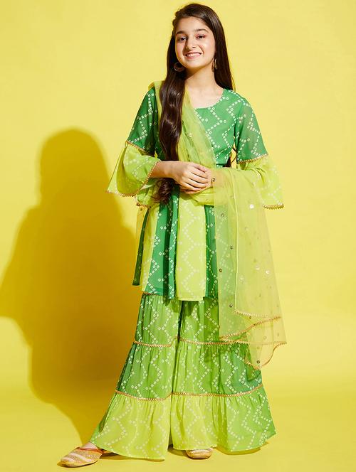 girls bandhani print kurta sharara suit set - 21716067 -  Standard Image - 0