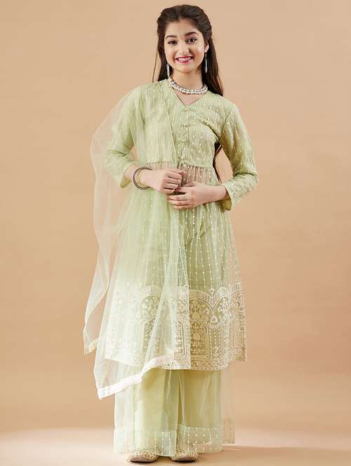 girls embroidered kurta sharara set with dupatta - 21716099 - Standard Image - 0