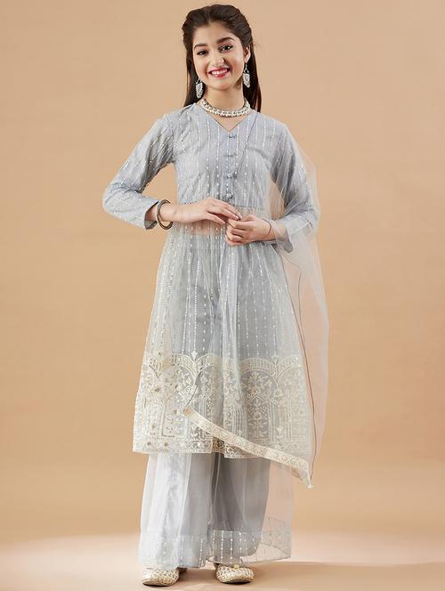 girls embroidered kurta sharara set with dupatta - 21716101 -  Standard Image - 0