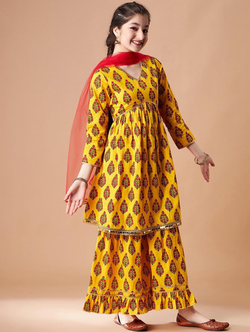 girls printed kurta sharara suit set - 21716123 - Standard Image - 2