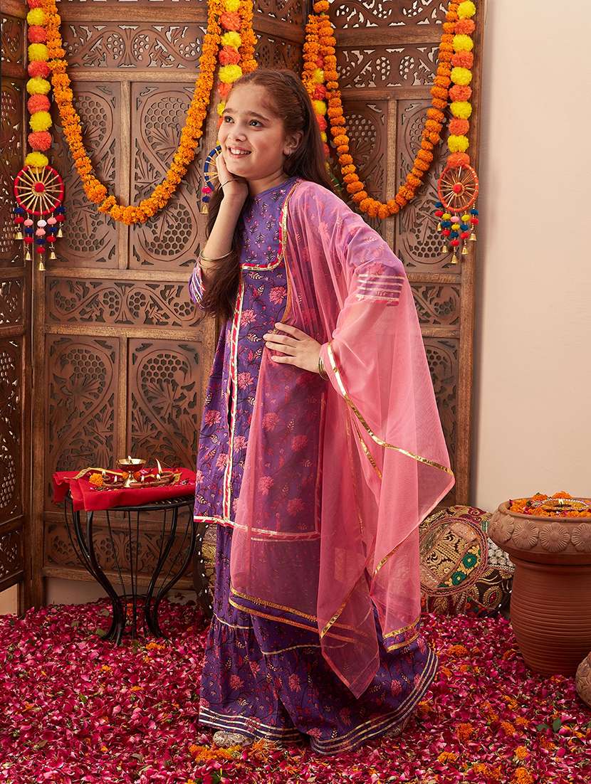 girls floral kurta sharara set with dupatta - 21716133 - Standard Image - 2