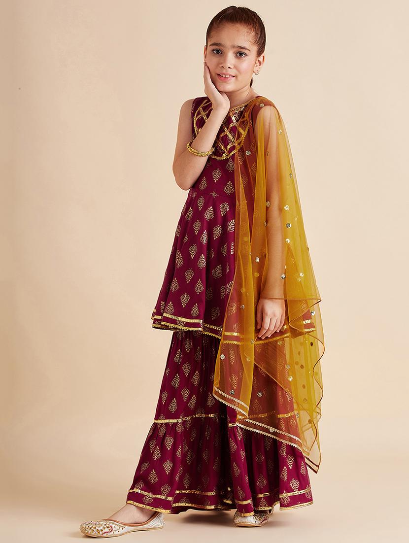 girls printed kurta sharara set with dupatta - 21716140 - Standard Image - 2