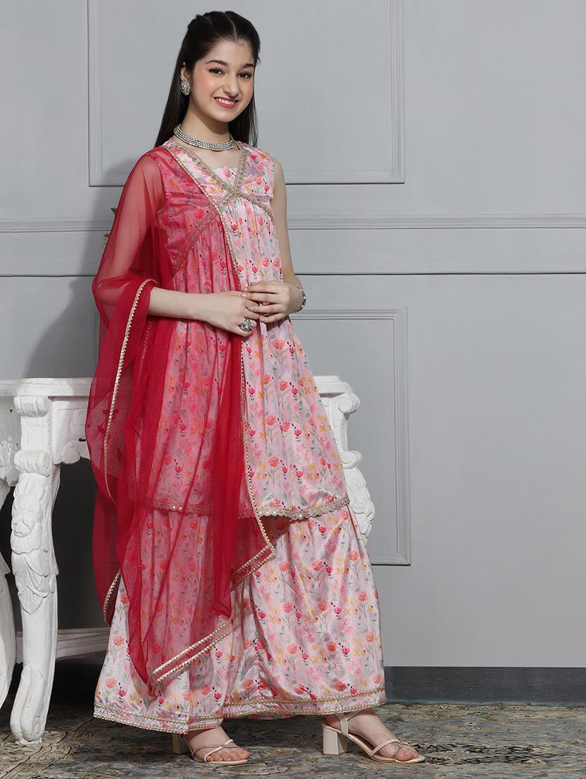 girls floral printed kurta sharara set with dupatta - 21716143 - Standard Image - 2