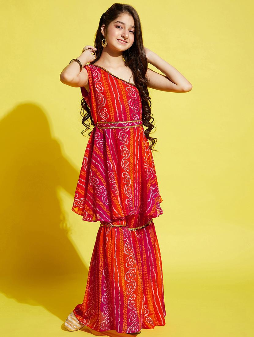girls bandhani printed kurta sharara set - 21716153 - Zoom Image - 0