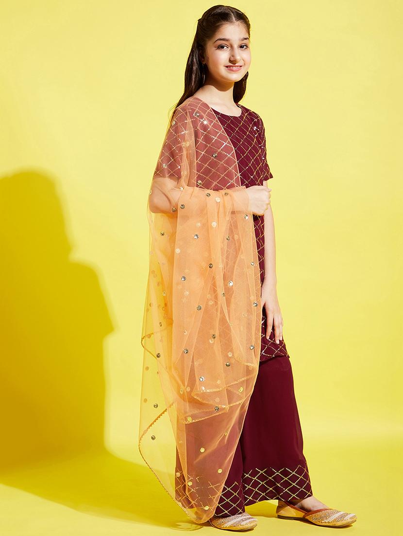 girls sequin work kurta palazzo set with dupatta - 21716156 - Standard Image - 2