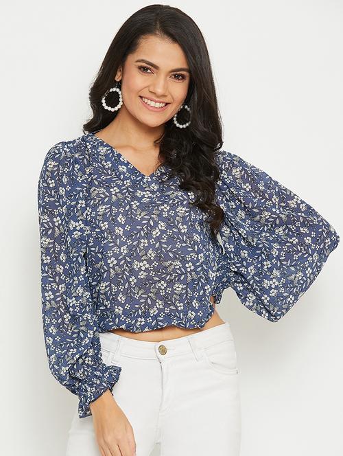 women floral print long sleeves crop top - 21716159 -  Standard Image - 0