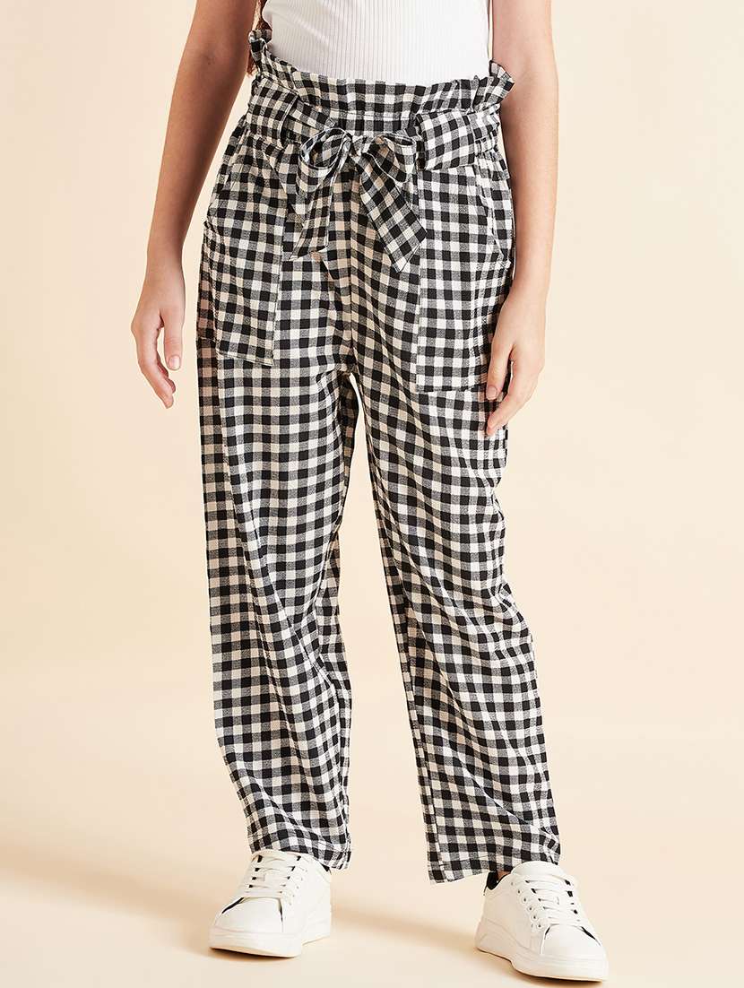 girls black checks casual trouser - 21716165 - Zoom Image - 0