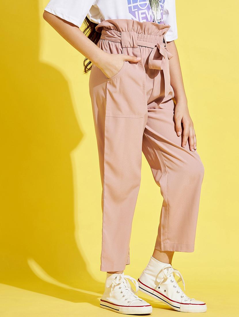 girls peach solid staright trouser - 21716166 - Standard Image - 2