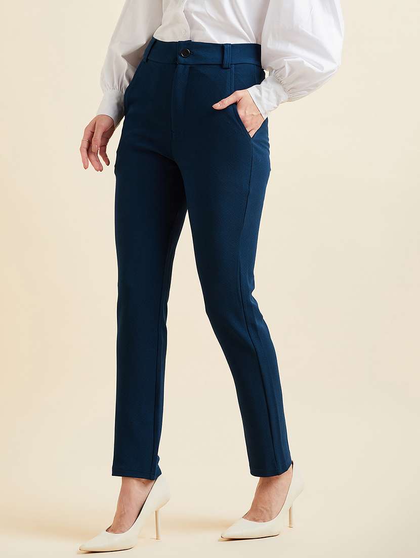 women solid high rise cigarette pants - 21716179 -  Standard Image - 2