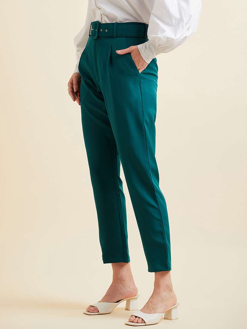 women solid high rise cigarette pants - 21716180 -  Standard Image - 2