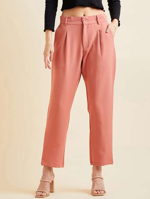 women solid high rise straight pants - 21716182 -  Standard Image - 0