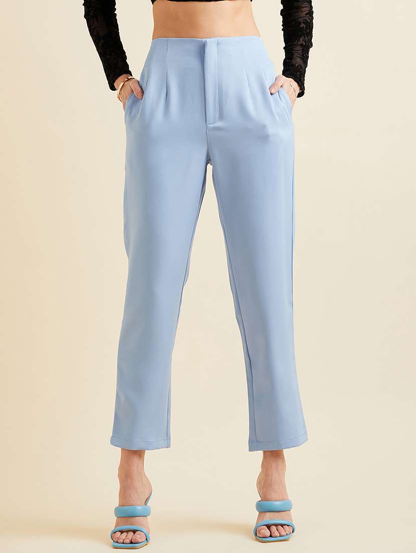 women solid high rise cigarette pants