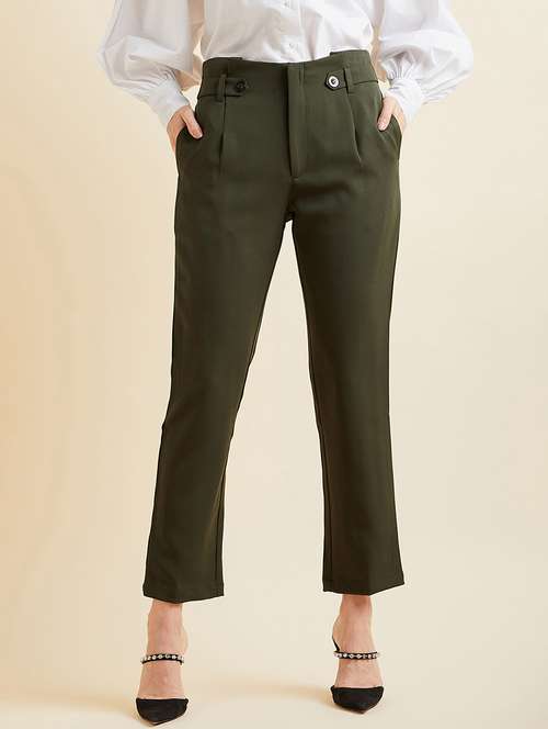 women solid high rise cigarette pant - 21716204 -  Standard Image - 0