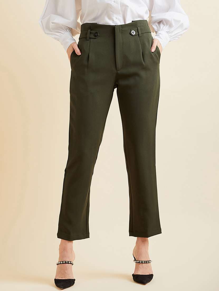 women solid high rise cigarette pant - 21716204 -  Zoom Image - 0