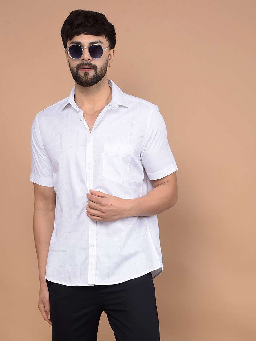 men short sleeves checkered casual shirt