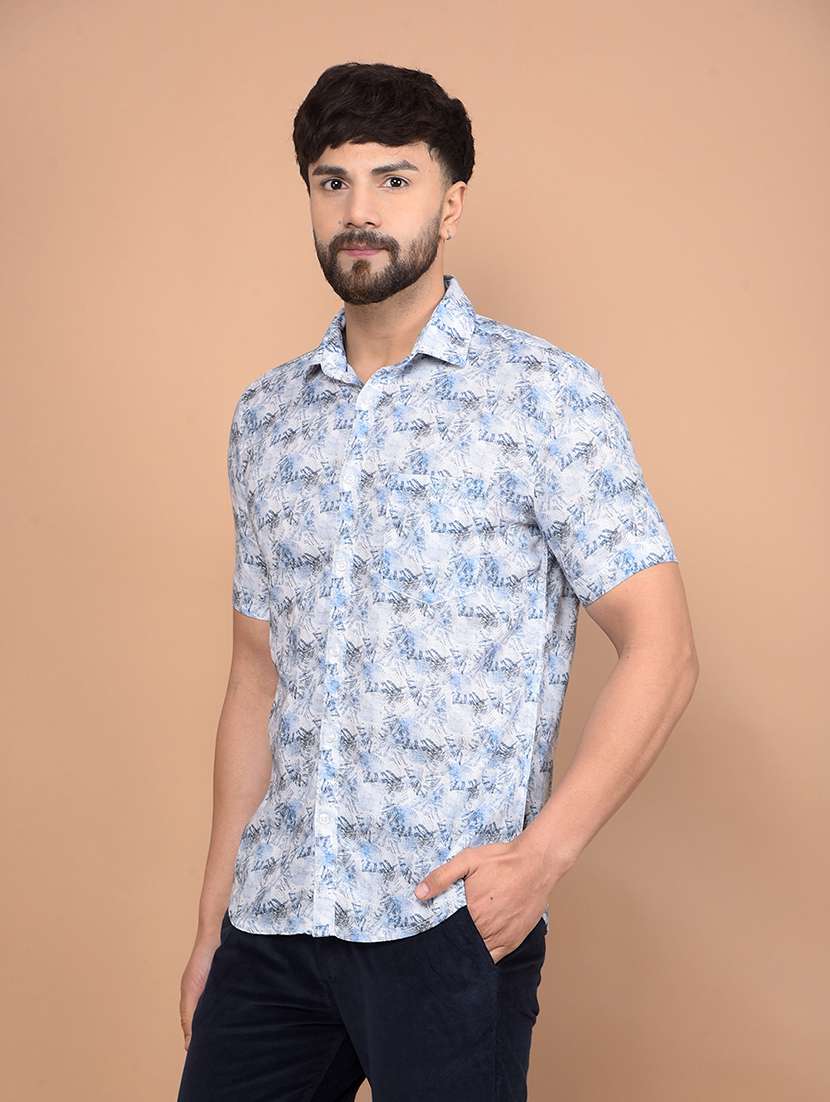 men short sleeves printed casual shirt