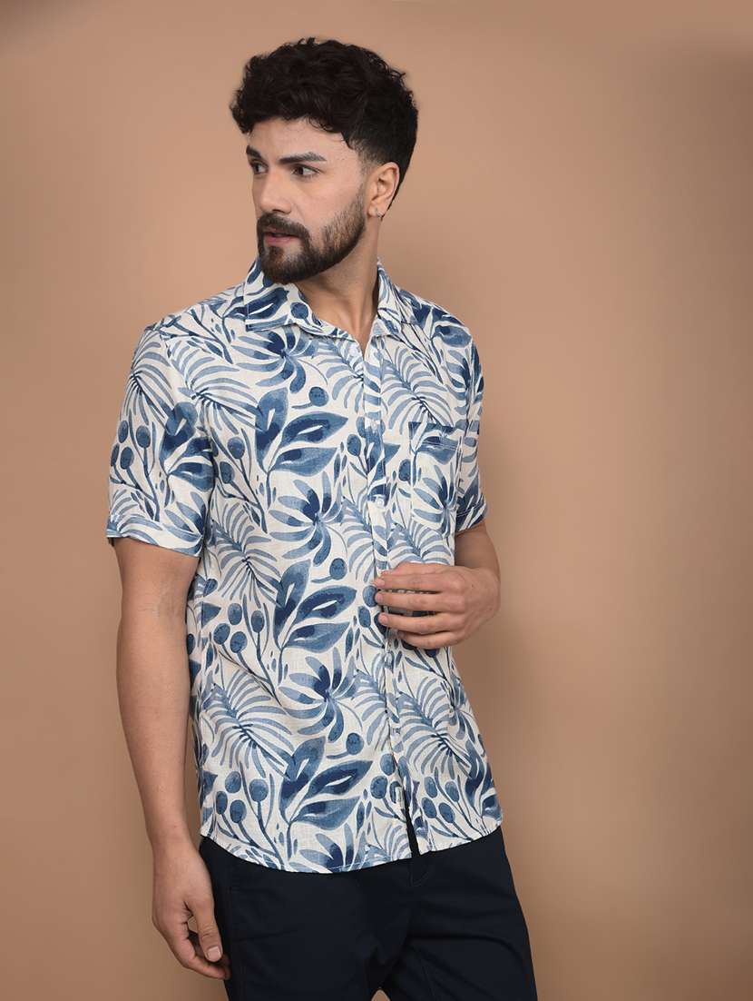 men short sleeves printed casual shirt