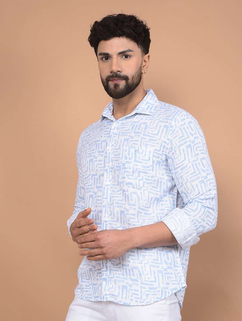 men long sleeves printed casual shirt