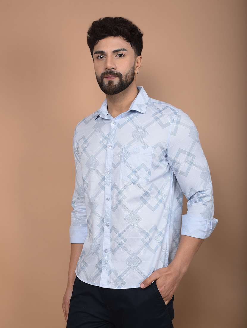 men long sleeves printed casual shirt