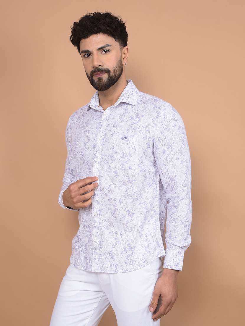 men long sleeves printed casual shirt