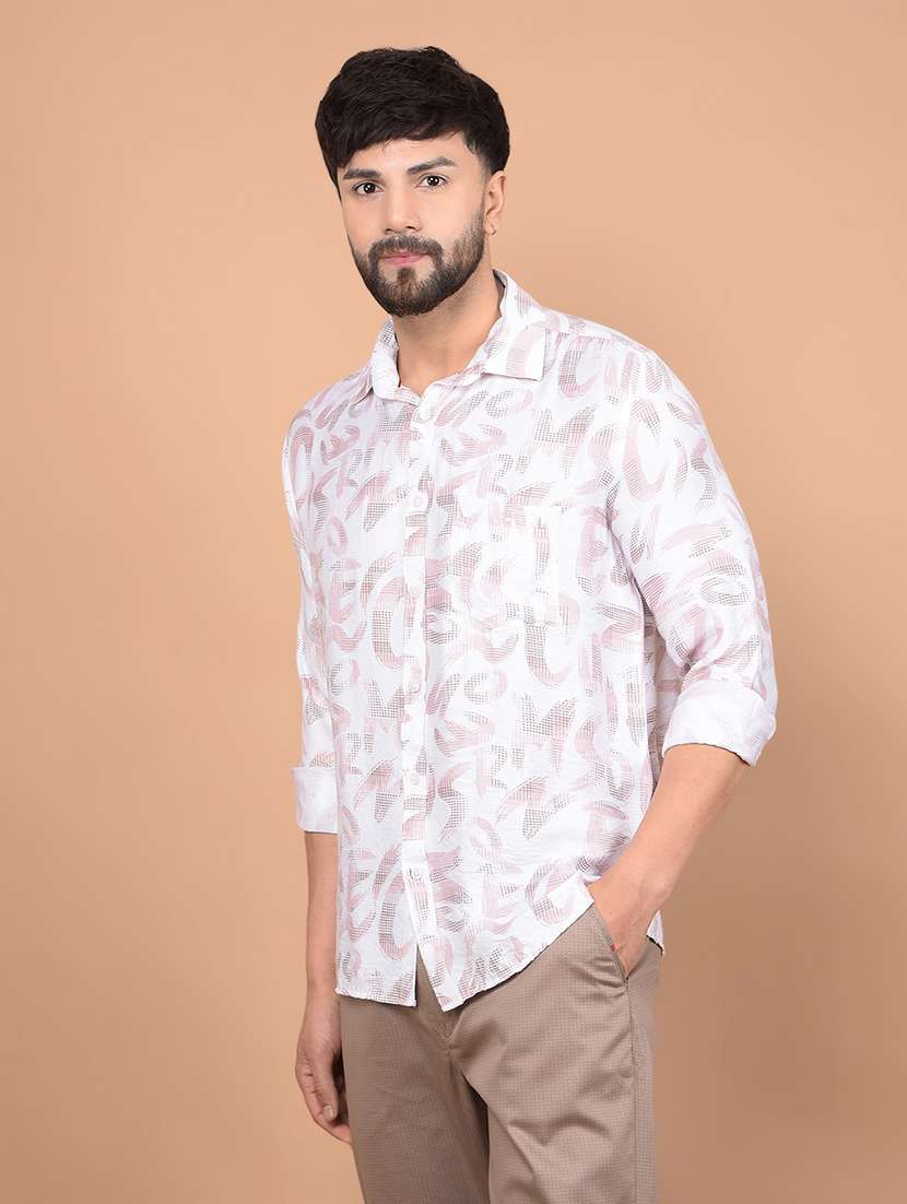 men long sleeves printed casual shirt