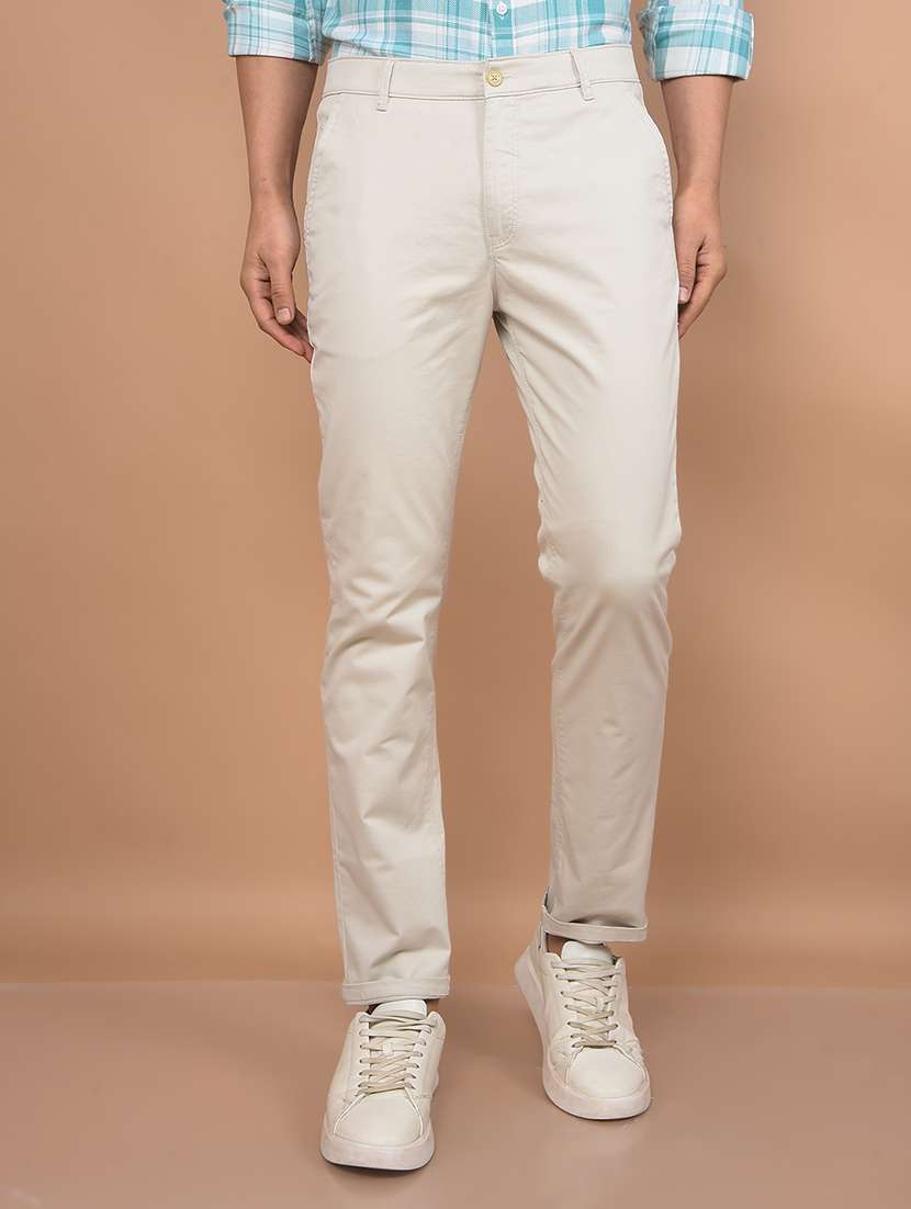 men mid rise solid chinos