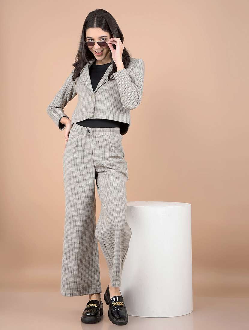 women self design blazer and trousers co-ord set