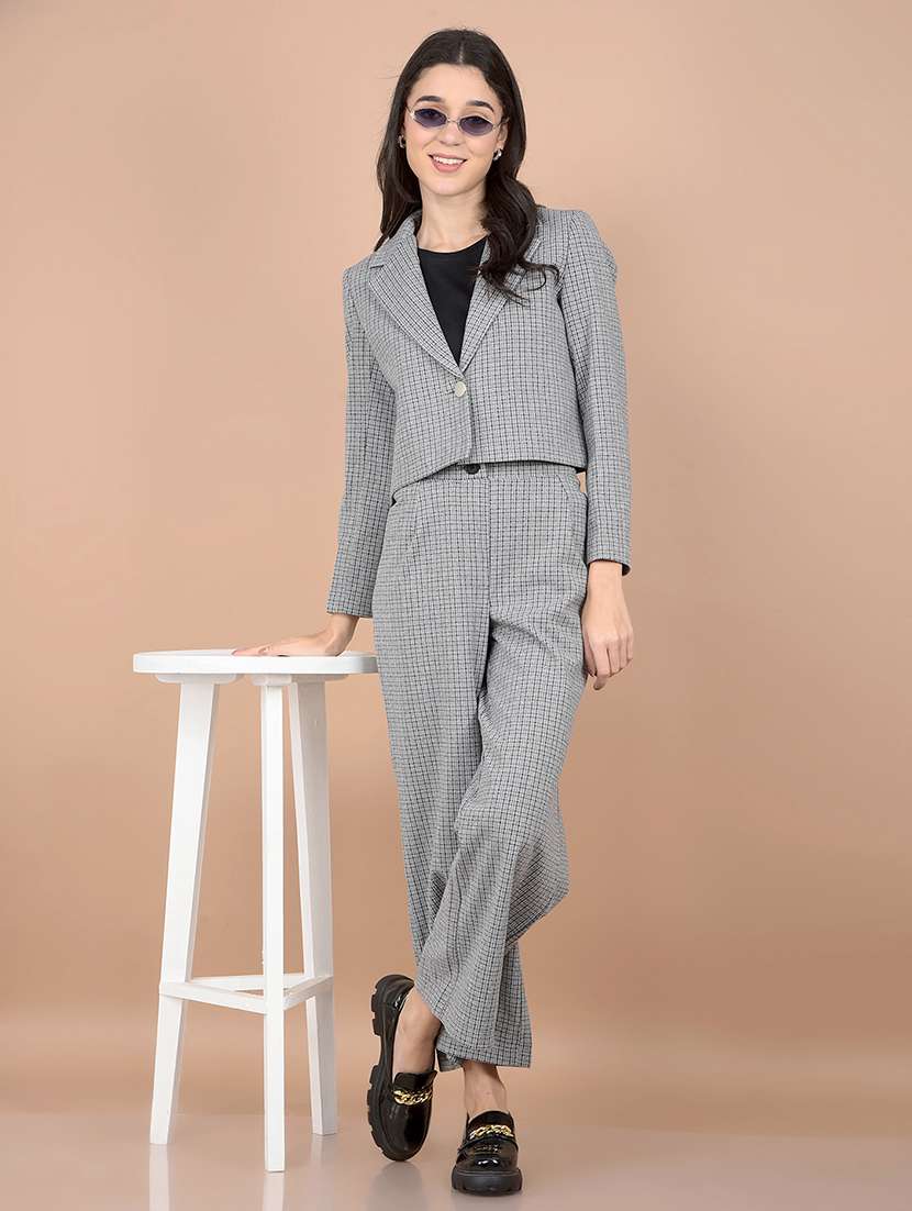 women self design blazer and trousers co-ord set