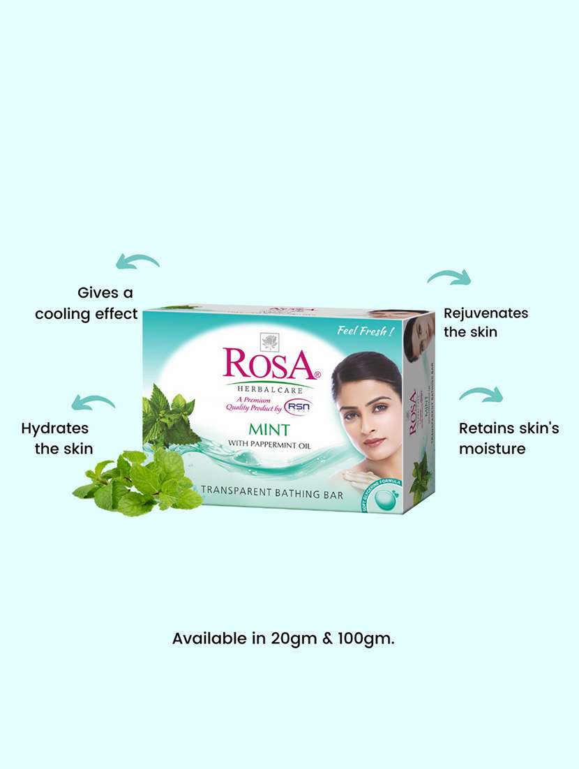 rosa transparent mint gel soap with pappermint, peach & olive gel soap i skin conditioners i bathing bar i pack 4 *100g each - 21716388 -  Standard Image - 2