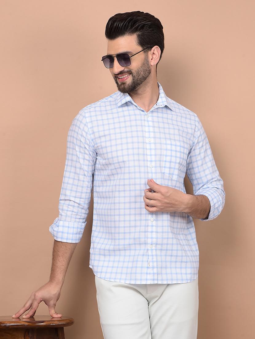 men long sleeves checkered casual shirt