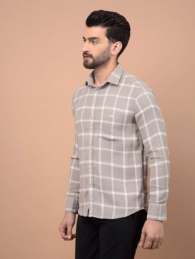men long sleeves checkered casual shirt - 21716520 -  Standard Image - 2