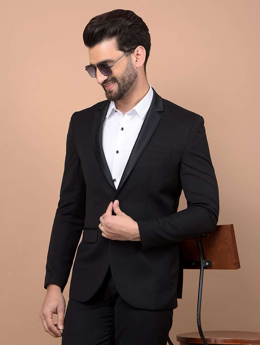 men solid 2-piece suit set