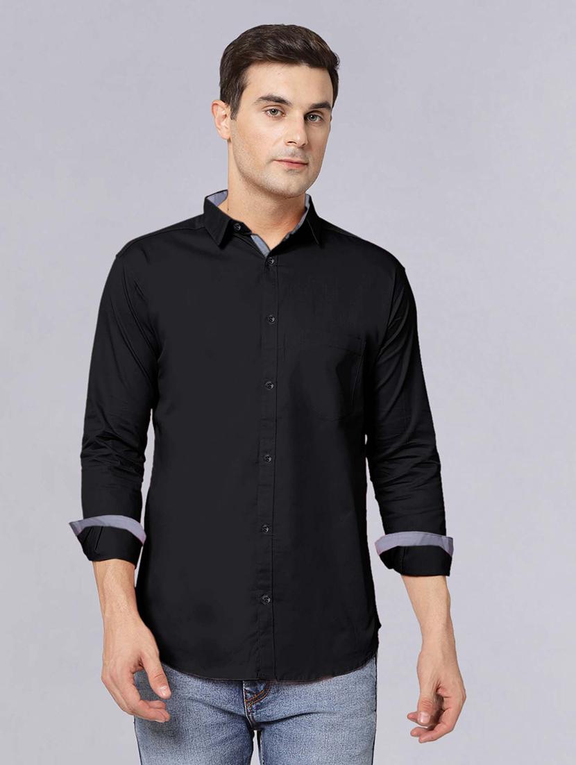 men long sleeves solid casual shirt - 21716607 -  Zoom Image - 0
