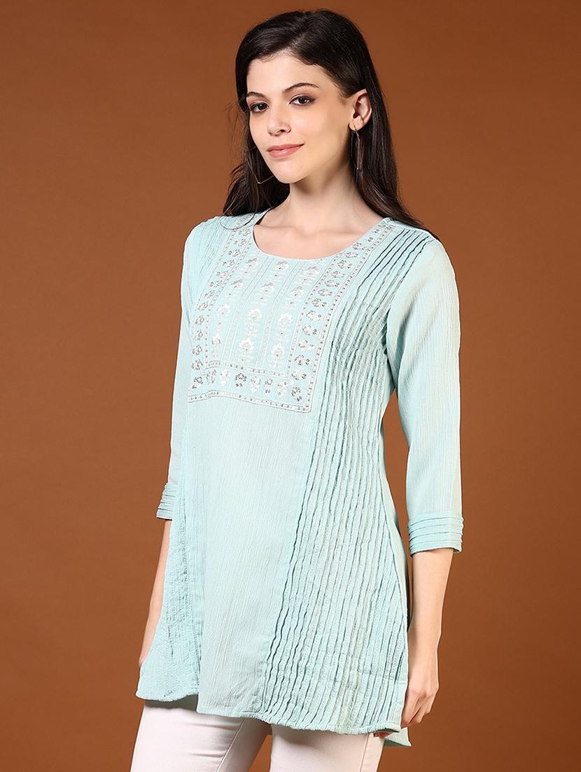 women three quarter sleeve a-line kurti - 21716656 - Standard Image - 2