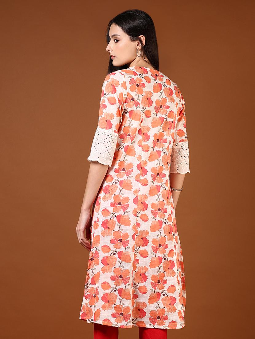women three quarter sleeve a-line kurta - 21716660 - Standard Image - 2