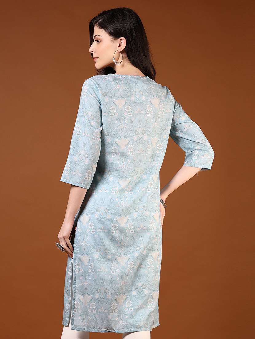 women three quarter sleeve straight kurta - 21716671 -  Standard Image - 2
