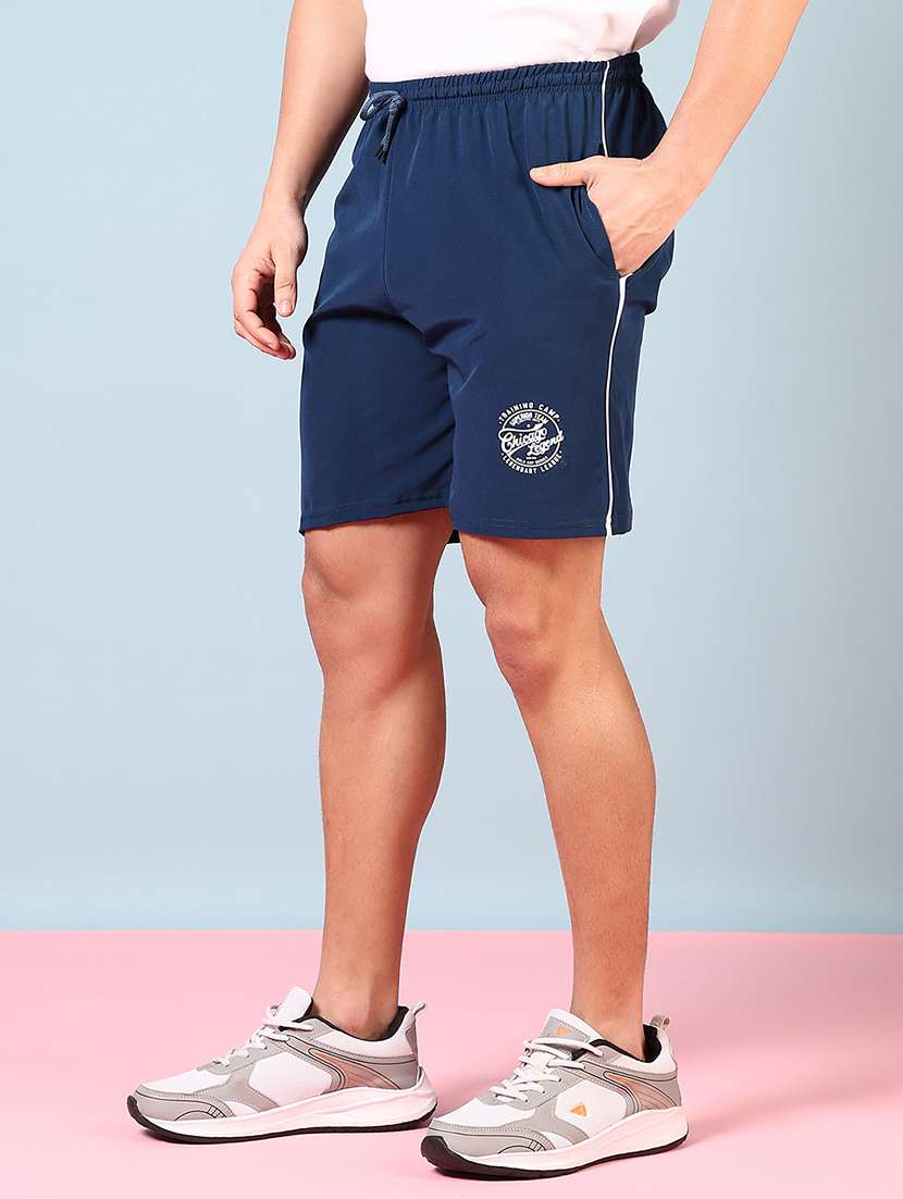 men blue placement mid rise shorts - 21716684 -  Standard Image - 2