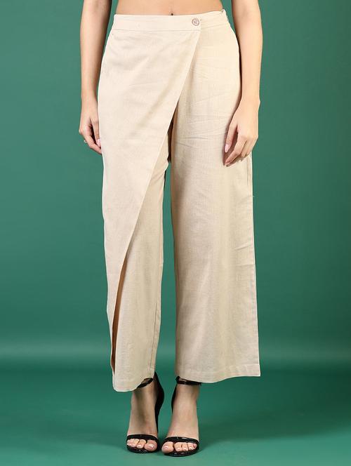 women solid high rise wrap wide leg trouser - 21716716 - Standard Image - 0