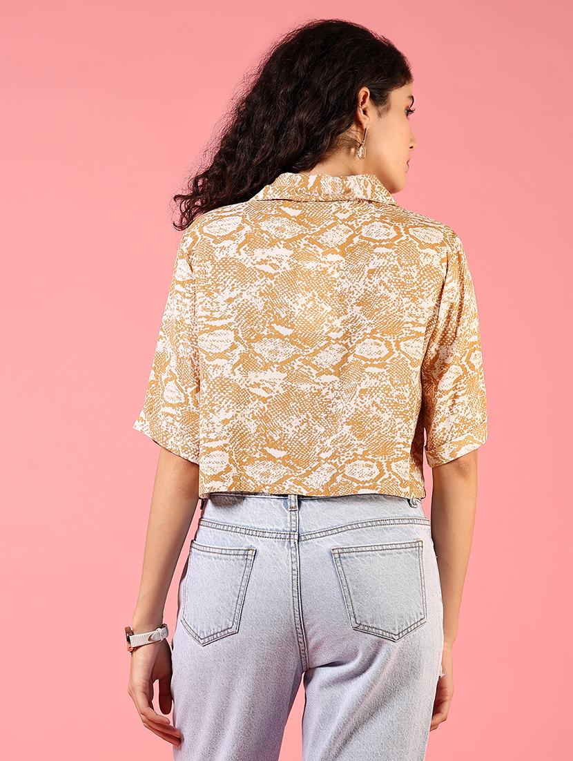 women printed collared crop shirt - 21716734 - Standard Image - 2