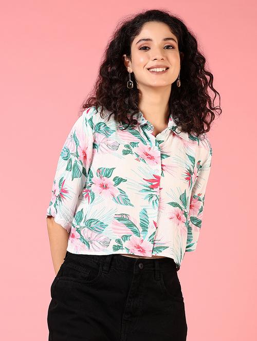 women printed short sleeves crop shirt - 21716735 -  Standard Image - 0