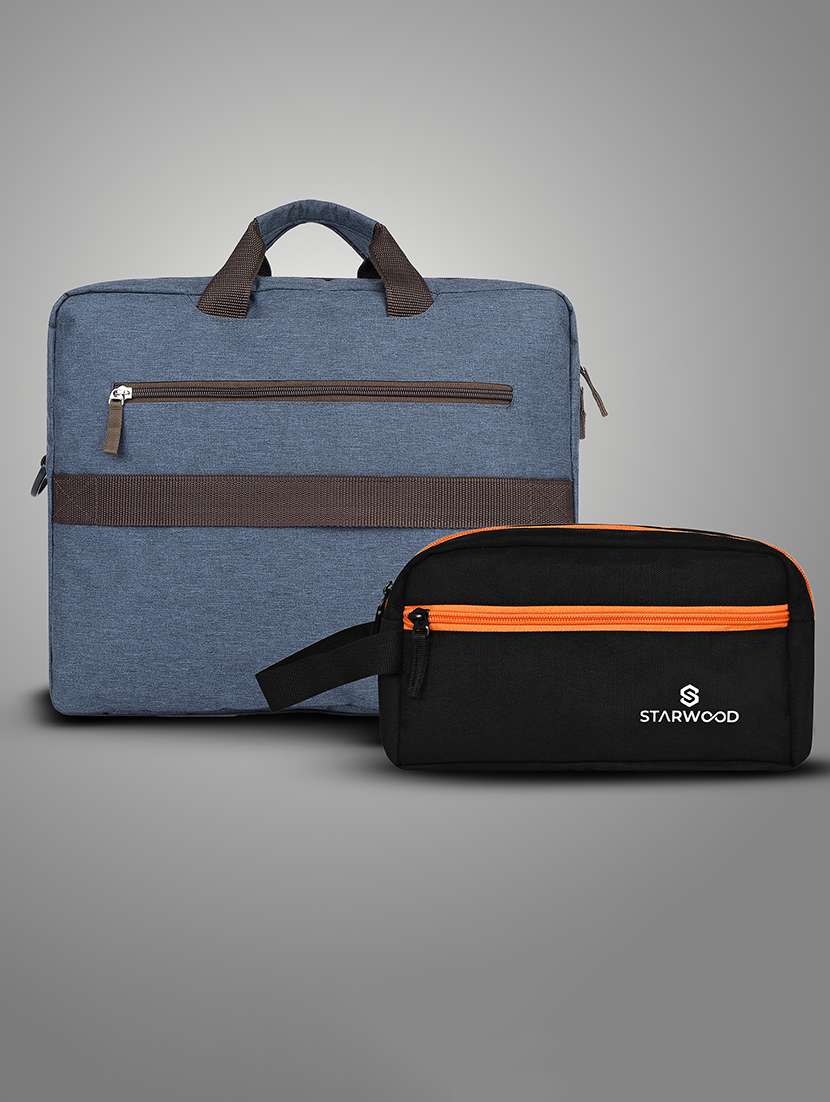 men solid adjustable strap laptopbag with pouch