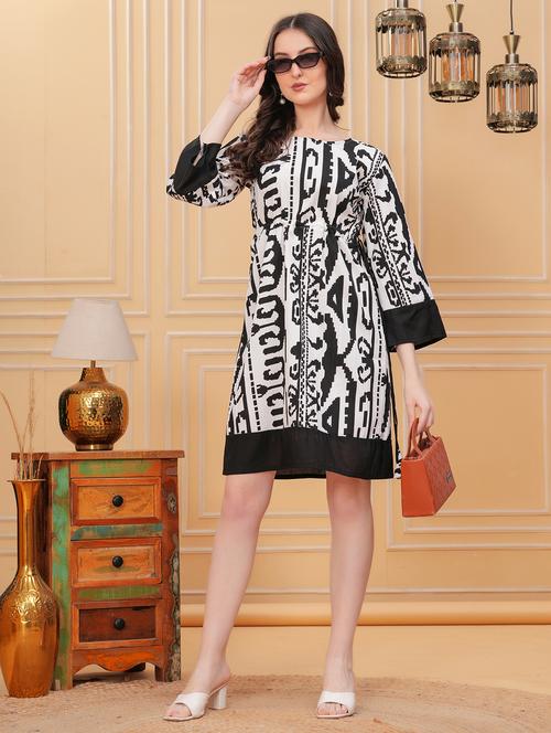 women black printed round neck a-line dress - 21716844 -  Standard Image - 0