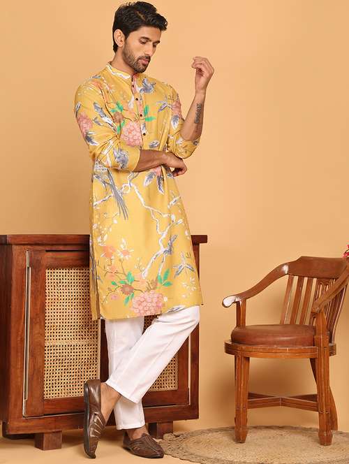 Men Mandarin Neck Kurta Pyjama Ethnic Wear Set