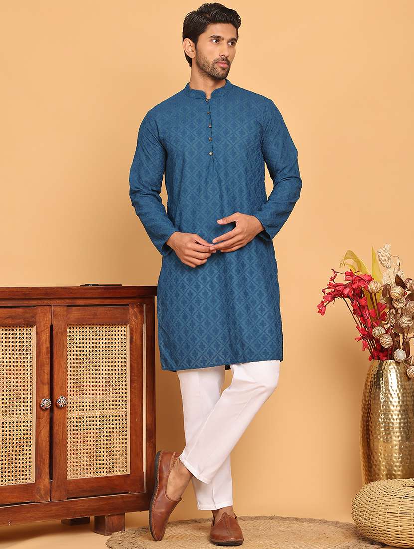 men embroidered kurta pyjama ethnic wear set