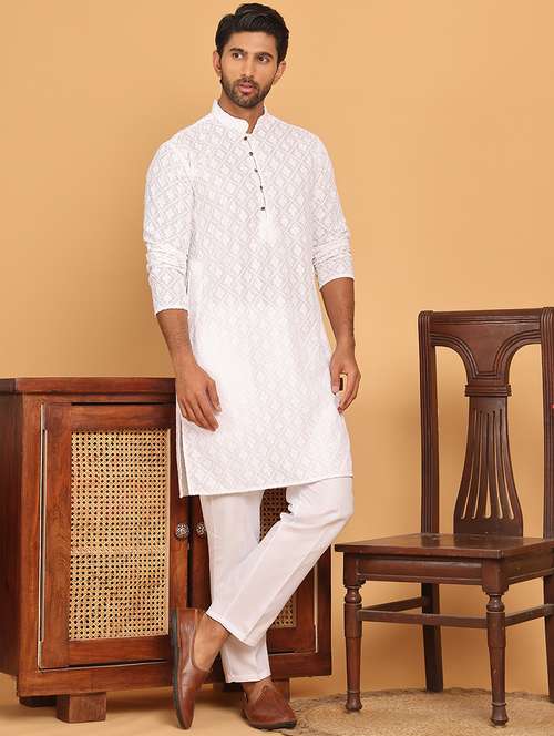 men embroidered kurta pyjama ethnic wear set