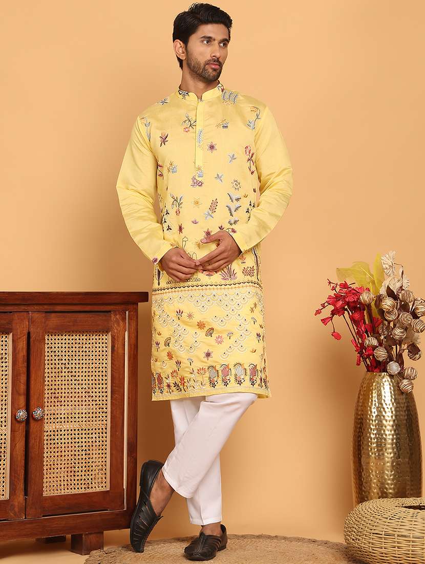 men embroidered kurta pyjama ethnic wear set