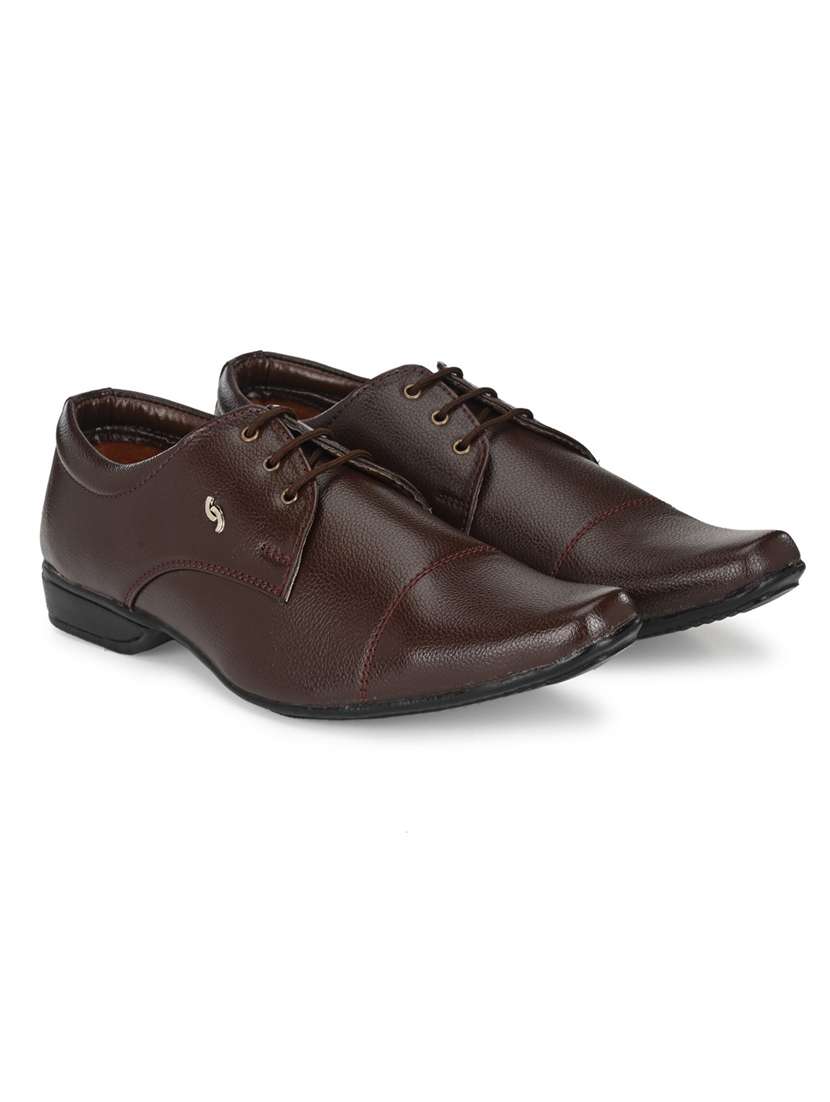 brown synthetic laceup derbies