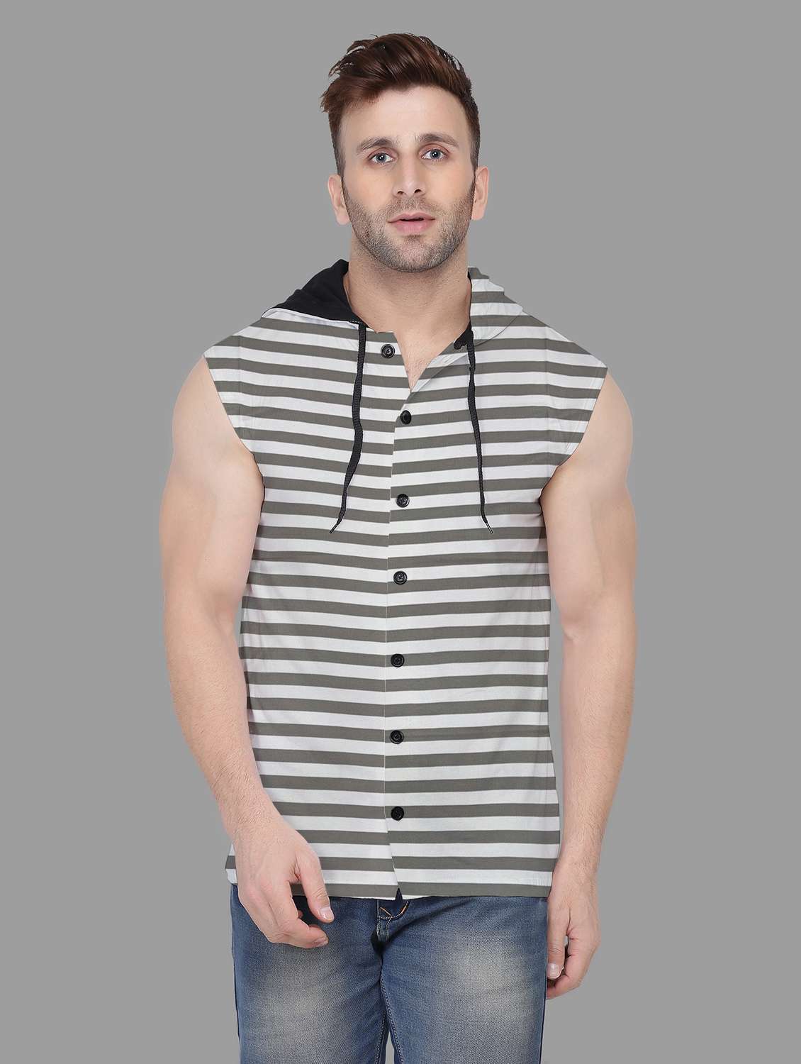 men sleeveless striped t-shirt